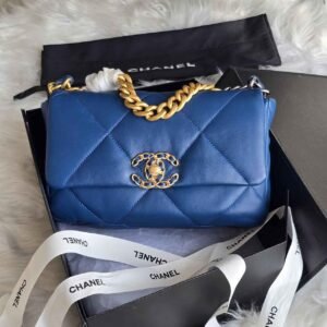 CHANEL 19 Medium Blue Quilted Lambskin Leather Flap Shoulder Bag - Dubai Luxury Items