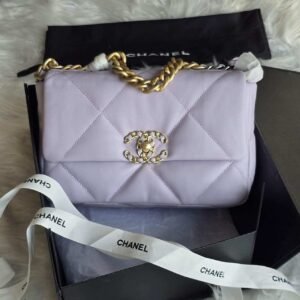 CHANEL 19 Medium Light Purple Quilted Lambskin Leather Flap Shoulder Bag - Dubai Luxury Items