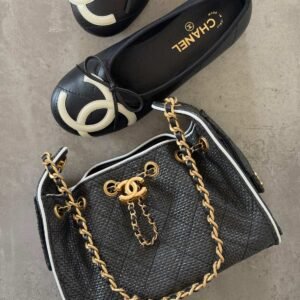 Chanel 25 Small Handbags Black Braided Raffia Calfskin & Gold-Tone