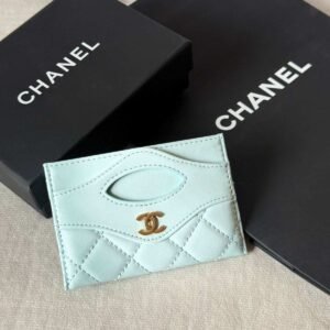 Chanel 31 Card Holder Baby Blue Lambskin Leather - Dubai Luxury Items