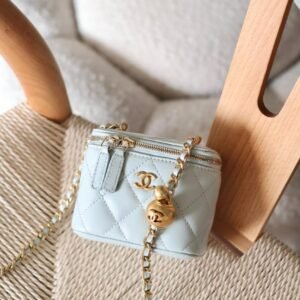 Chanel Baby Blue Lambskin Quilted Mini Pearl Crush Vanity Case