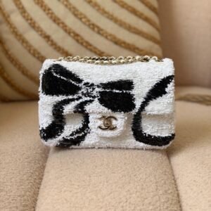 Chanel Black And White Sequin Ribbon Bow Mini Flap Bag - Dubai Luxury Items