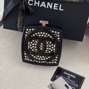 Chanel Black Crystals Embellished Makeup Compact Minaudiere Box Bag