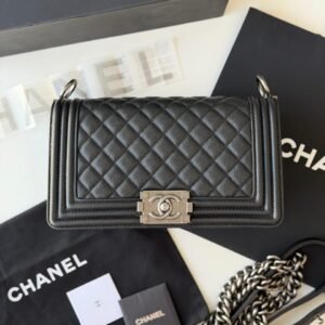 Chanel Black Quilted Caviar Ruthenium hardware Medium Boy Bag - Dubai Luxury Items
