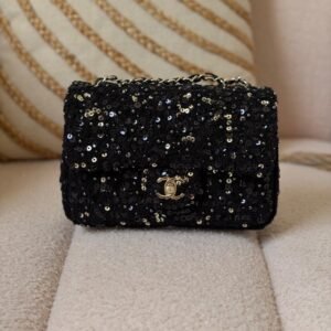 Chanel Black Sequins and Imitation Pearls Mini Rectangular Classic Flap Bag - Dubai Luxury Items