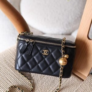 Chanel Black Small Pearl Crush Quilted Lambskin Vanity Case