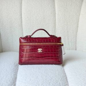Chanel Burgundy Top Handle Slim Vanity Calfskin Crocodile Embossed