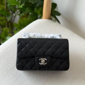 Chanel Classic Mini Flap Bag 20CM Black Caviar Leather Silver Hardware - Dubai Luxury Items