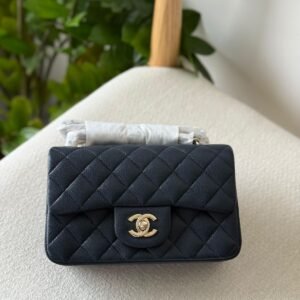 Chanel Classic Mini Flap Bag 20CM Dark Blue Caviar Leather Silver Hardware - Dubai Luxury Items