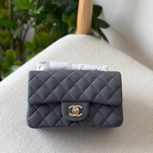 Chanel Classic Mini Flap Bag 20CM Dark Grey Caviar Leather Silver Hardware - Dubai Luxury Items