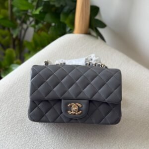 Chanel Classic Mini Flap Bag 20CM Dark Grey Lambskin Leather Gold Hardware - Dubai Luxury Items