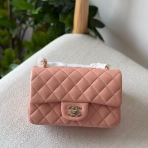 Chanel Classic Mini Flap Bag 20CM Peach Pink Lambskin Leather Silver Hardware - Dubai Luxury Items