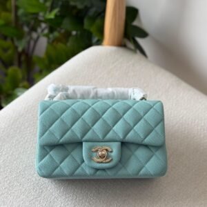 Chanel Classic Mini Flap Bag 20CM Tiffany Blue Quilted Caviar Leather Gold Hardware - Dubai Luxury Items