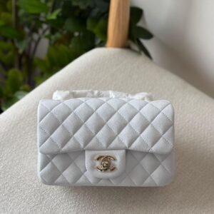 Chanel Classic Mini Flap Bag 20CM White Caviar Leather Gold Hardware - Dubai Luxury Items