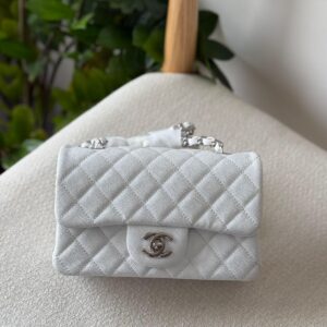 Chanel Classic Mini Flap Bag 20CM White Caviar Leather Silver Hardware - Dubai Luxury Items