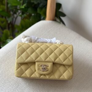 Chanel Classic Mini Flap Bag 20CM Yellow Caviar Leather Gold Hardware - Dubai Luxury Items