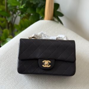 Chanel Classic Vintage Mini Flap Bag 20CM Black Lambskin Leather Gold Hardware - Dubai Luxury Items