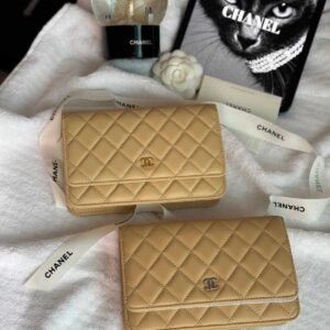 Chanel Classic Wallet On Chain Beige Lambskin Leather - Dubai Luxury Items