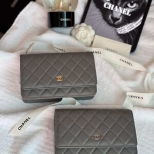 Chanel Classic Wallet On Chain Grey Lambskin Leather - Dubai Luxury Items