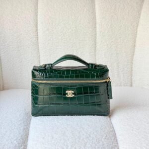 Chanel Green Top Handle Slim Vanity Calfskin Crocodile Embossed