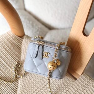 Chanel Grey Pearl Crush Quilted Lambskin Mini Vanity Case