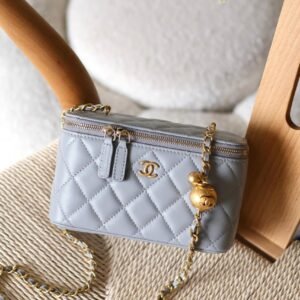 Chanel Grey Small Pearl Crush Quilted Lambskin Vanity Case