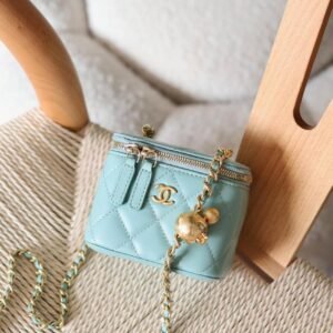 Chanel Light Blue Lambskin Quilted Mini Pearl Crush Vanity Case