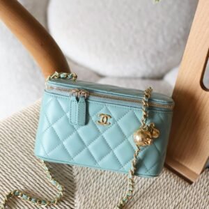 Chanel Light Blue Small Pearl Crush Quilted Lambskin Vanity Case