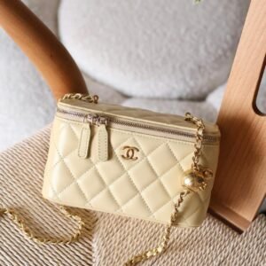 Chanel Light Yellow Small Pearl Crush Quilted Lambskin Vanity Case