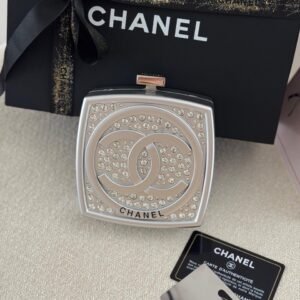 Chanel Silver Crystals Embellished Makeup Compact Minaudiere Box Bag