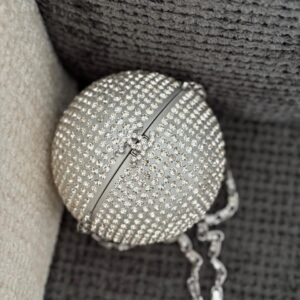 Chanel Silver Metal Ivory Resin Strass Crystal Sphere Ball Minaudiere Clutch Bag