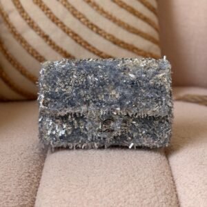 Chanel Silver Sequin Mini Rectangular Fringe Flap Bag - Dubai Luxury Items