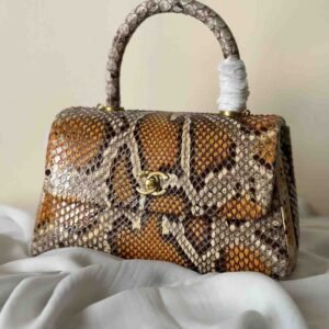 Chanel Small Beige & Tan Python Leather Flap Coco Top Handle Bag - Dubai Luxury Items