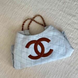 Chanel Small Shopping Tote Coco Beach Denim & Calfskin Light Blue Brown