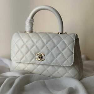 Chanel Small White Caviar Quilted Flap Coco Top Handle Bag - Dubai Luxury Items