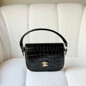 Chanel Turn Around Mini Flap Black Crocodile-Embossed Leather Bag