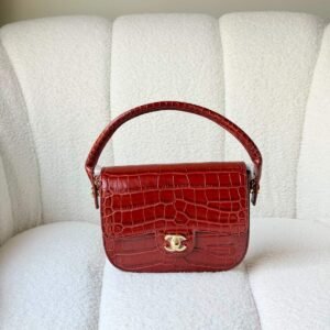 Chanel Turn Around Mini Flap Burgundy Crocodile Embossed Leather Bag