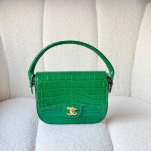 Chanel Turn Around Mini Flap Green Crocodile Embossed Leather Bag