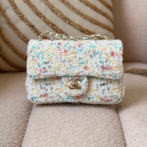 Chanel White Multicolor Tweed Sequin Quilted Mini Rectangular Flap Bag - Dubai Luxury Items