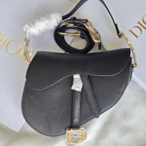 Christian Dior Medium Saddle Bag Black Grained Calfskin GHW - Dubai Luxury Items