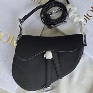 Christian Dior Medium Saddle Bag Black Ultramatte Calfskin BHW - Dubai Luxury Items