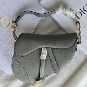 Christian Dior Medium Saddle Bag Grey Grained Calfskin GHW - Dubai Luxury Items