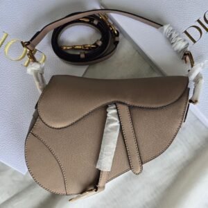 Christian Dior Medium Saddle Bag Powder Beige Grained Calfskin GHW - Dubai Luxury Items