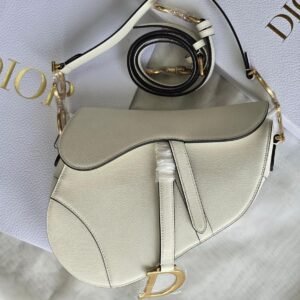 Christian Dior Medium Saddle Bag White Grained Calfskin GHW - Dubai Luxury Items