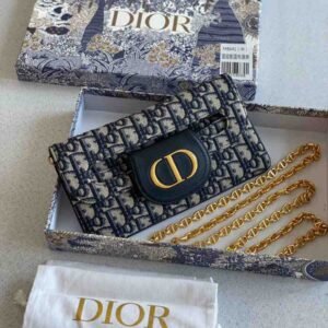 Christian Dior Small Blue Oblique Diordouble Chain Clutch Bag - Dubai Luxury Items