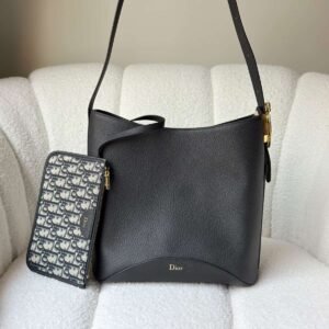 Dior Medium Médaillon Bucket Bag Black Grained Calfskin