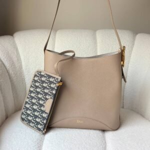 Dior Medium Médaillon Bucket Bag Dark Beige Grained Calfskin
