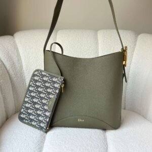 Dior Medium Médaillon Bucket Bag Khaki Grained Calfskin
