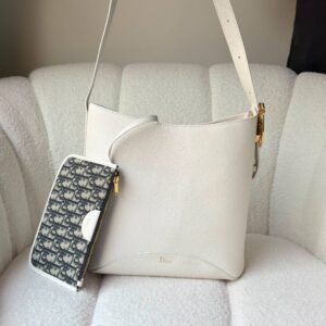 Dior Medium Médaillon Bucket Bag White Grained Calfskin