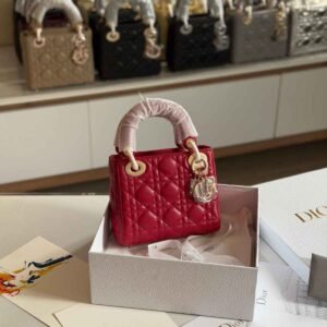 Dior Mini Lady Dior Red Cannage Calfskin Bag - Dubai Luxury Items